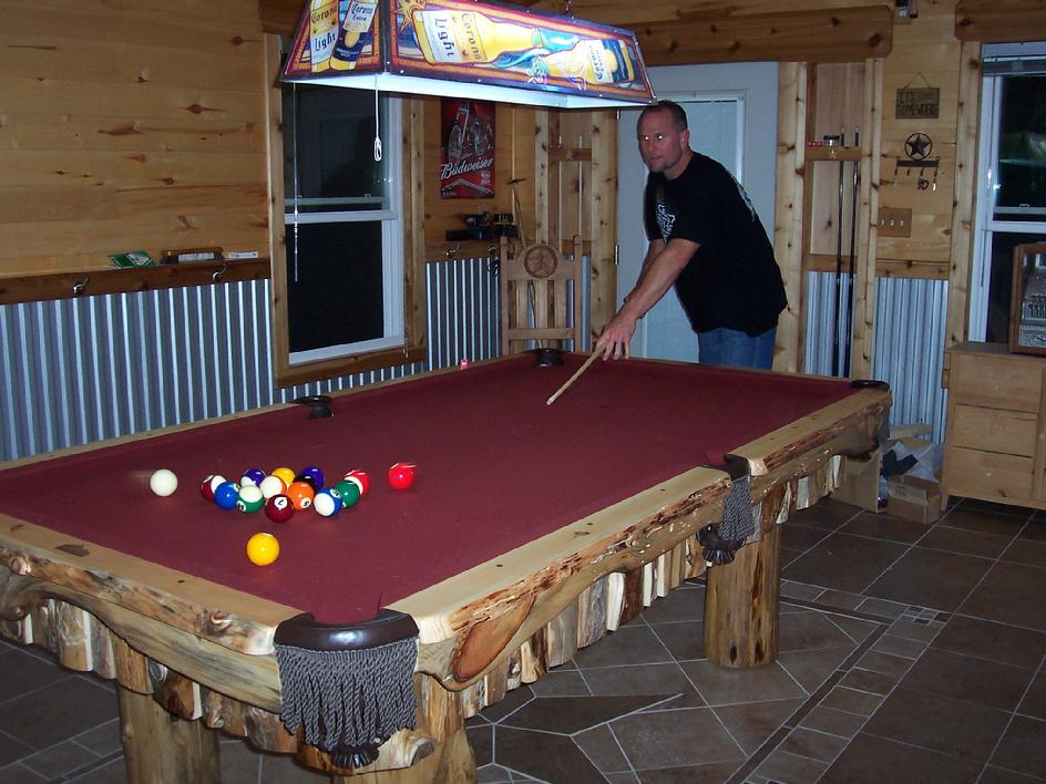 rustic log pool table